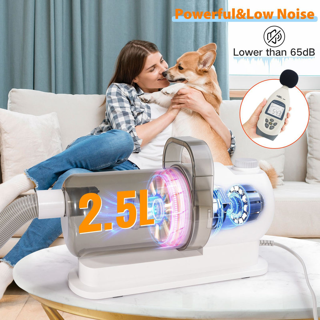 Dreamee 7-in-1 Pet Grooming Vacuum Kit – Low Noise Dog & Cat Hair Clipper, Deshedding Brush & Powerful 2.5L Pet Hair Collector