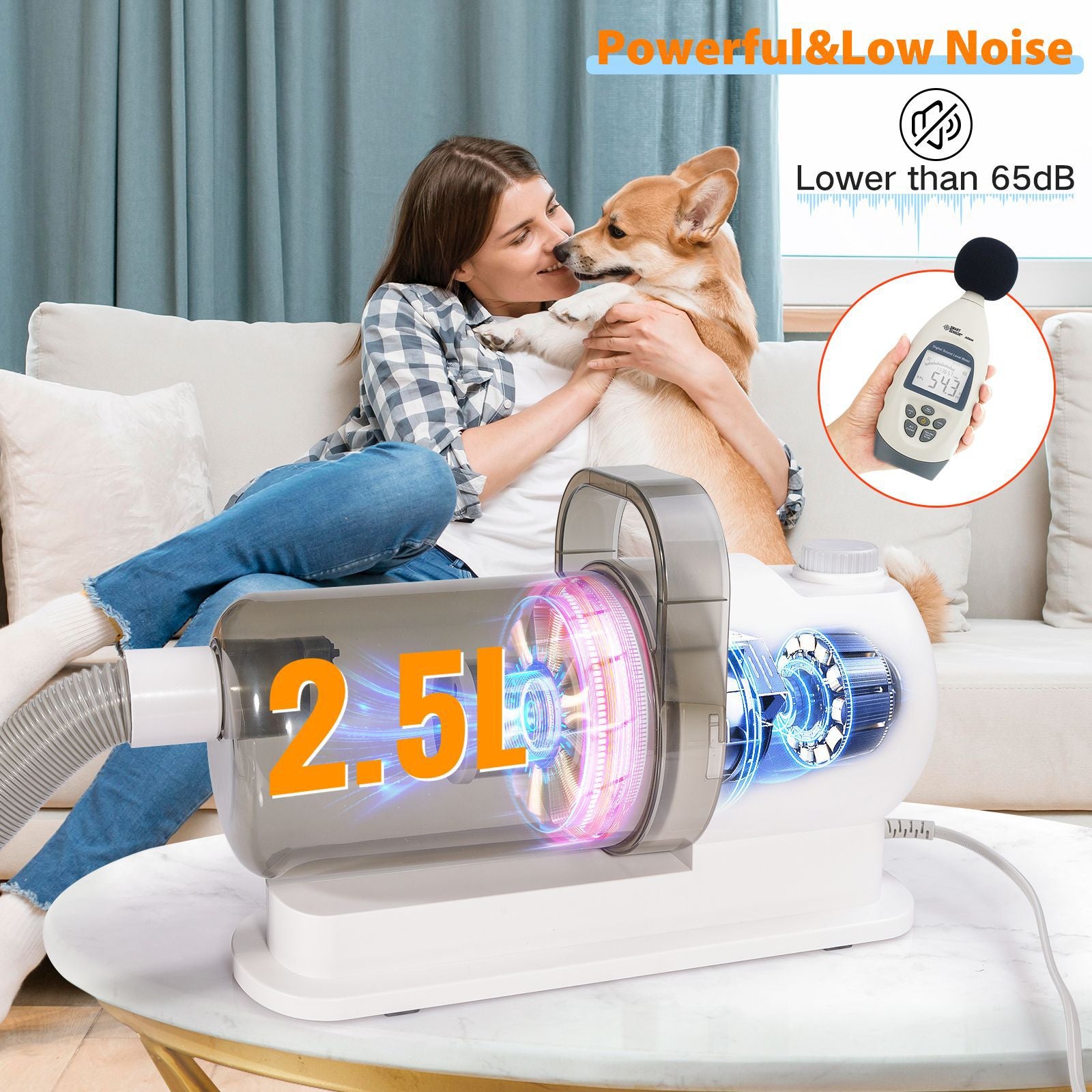 Dreamee 7-in-1 Pet Grooming Vacuum Kit – Low Noise Dog & Cat Hair Clipper, Deshedding Brush & Powerful 2.5L Pet Hair Collector