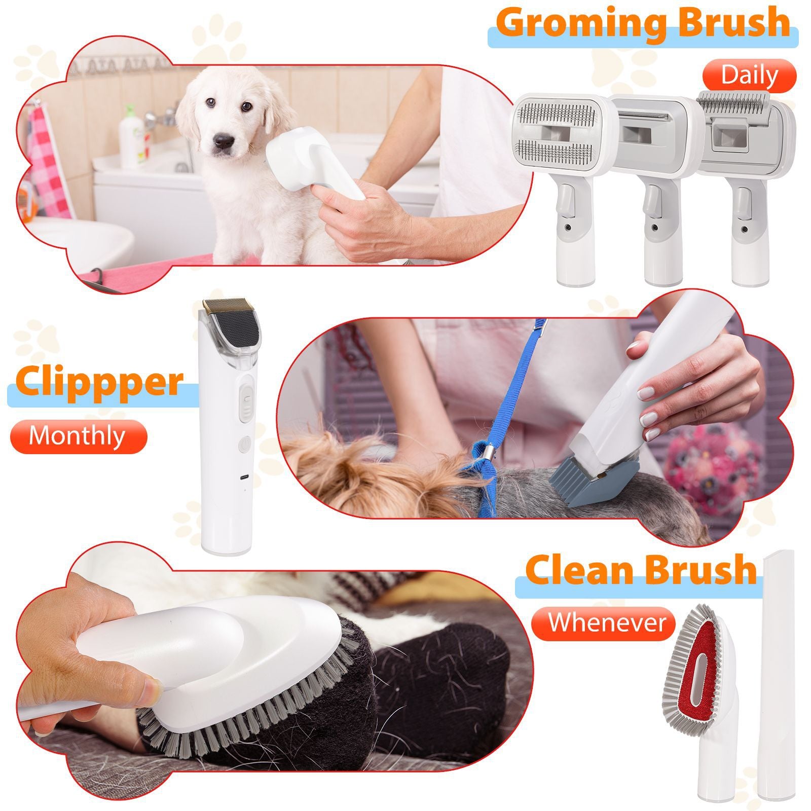 Dreamee 7-in-1 Pet Grooming Vacuum Kit – Low Noise Dog & Cat Hair Clipper, Deshedding Brush & Powerful 2.5L Pet Hair Collector