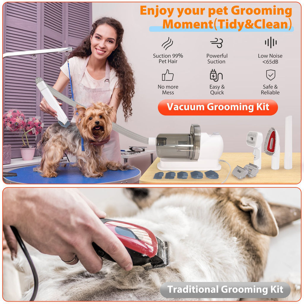 Dreamee 7-in-1 Pet Grooming Vacuum Kit – Low Noise Dog & Cat Hair Clipper, Deshedding Brush & Powerful 2.5L Pet Hair Collector