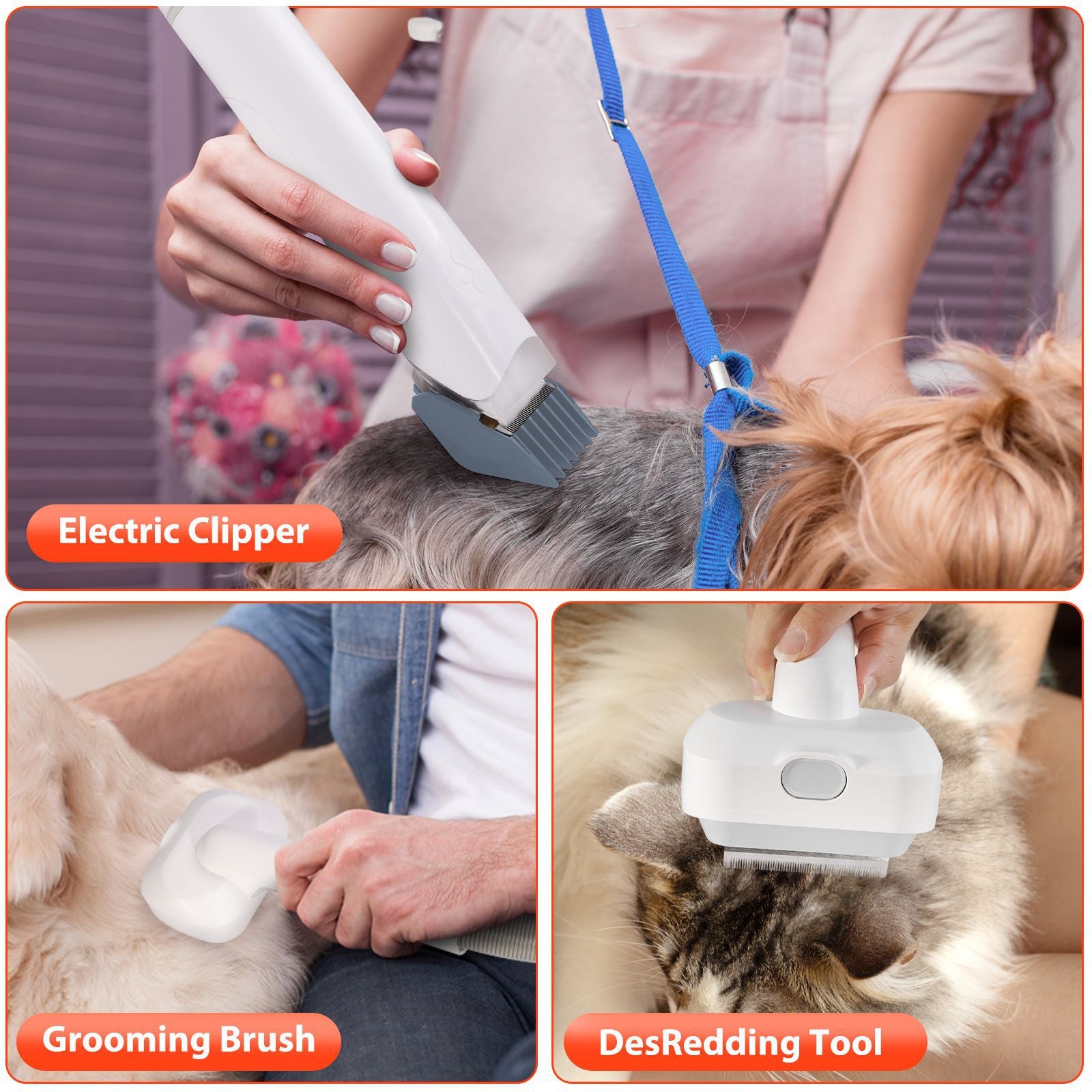 Dreamee 7-in-1 Pet Grooming Vacuum Kit – Low Noise Dog & Cat Hair Clipper, Deshedding Brush & Powerful 2.5L Pet Hair Collector