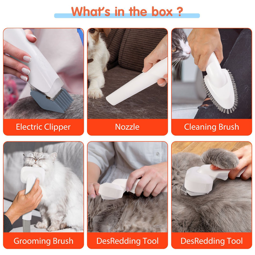 Dreamee 7-in-1 Pet Grooming Vacuum Kit – Low Noise Dog & Cat Hair Clipper, Deshedding Brush & Powerful 2.5L Pet Hair Collector