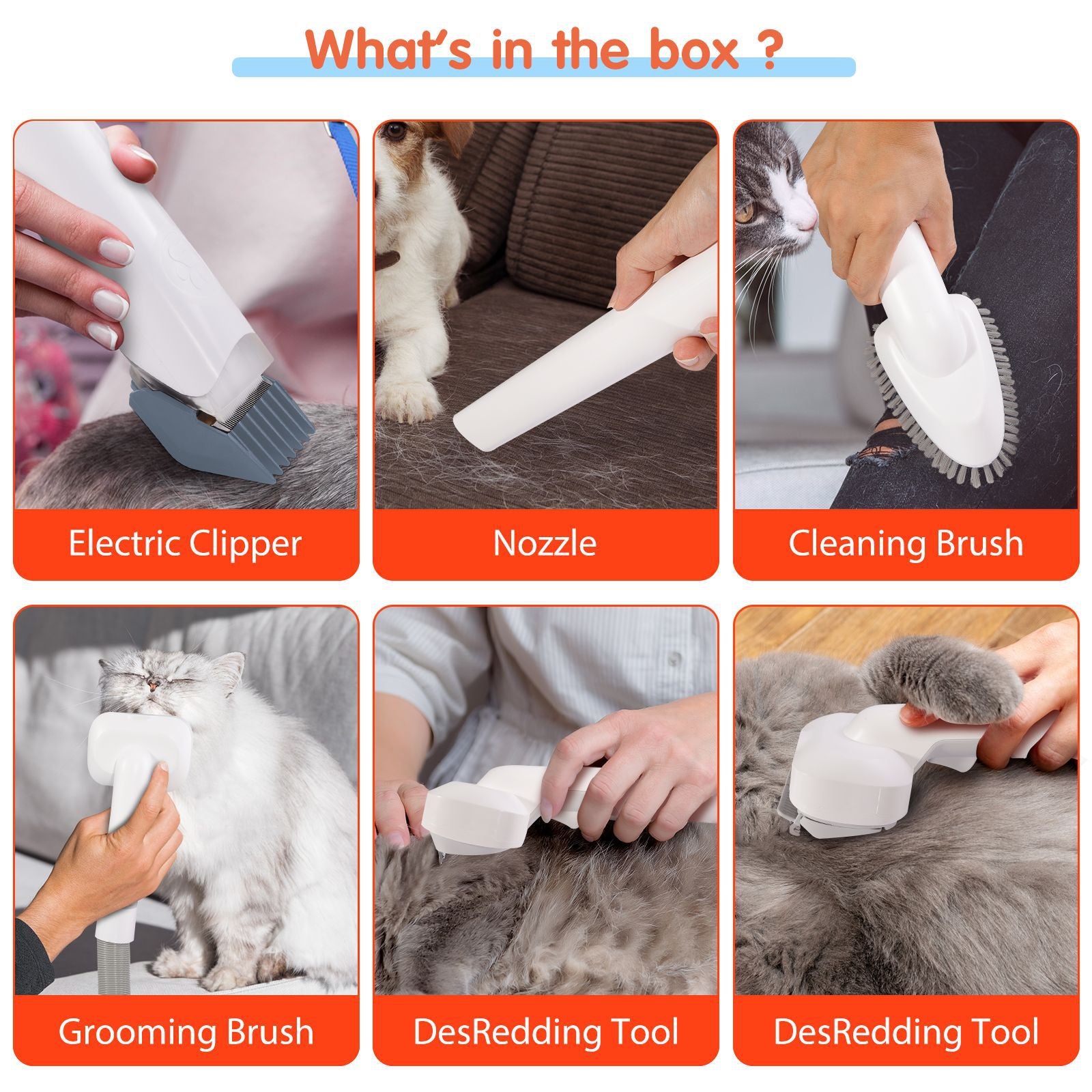 Dreamee 7-in-1 Pet Grooming Vacuum Kit – Low Noise Dog & Cat Hair Clipper, Deshedding Brush & Powerful 2.5L Pet Hair Collector