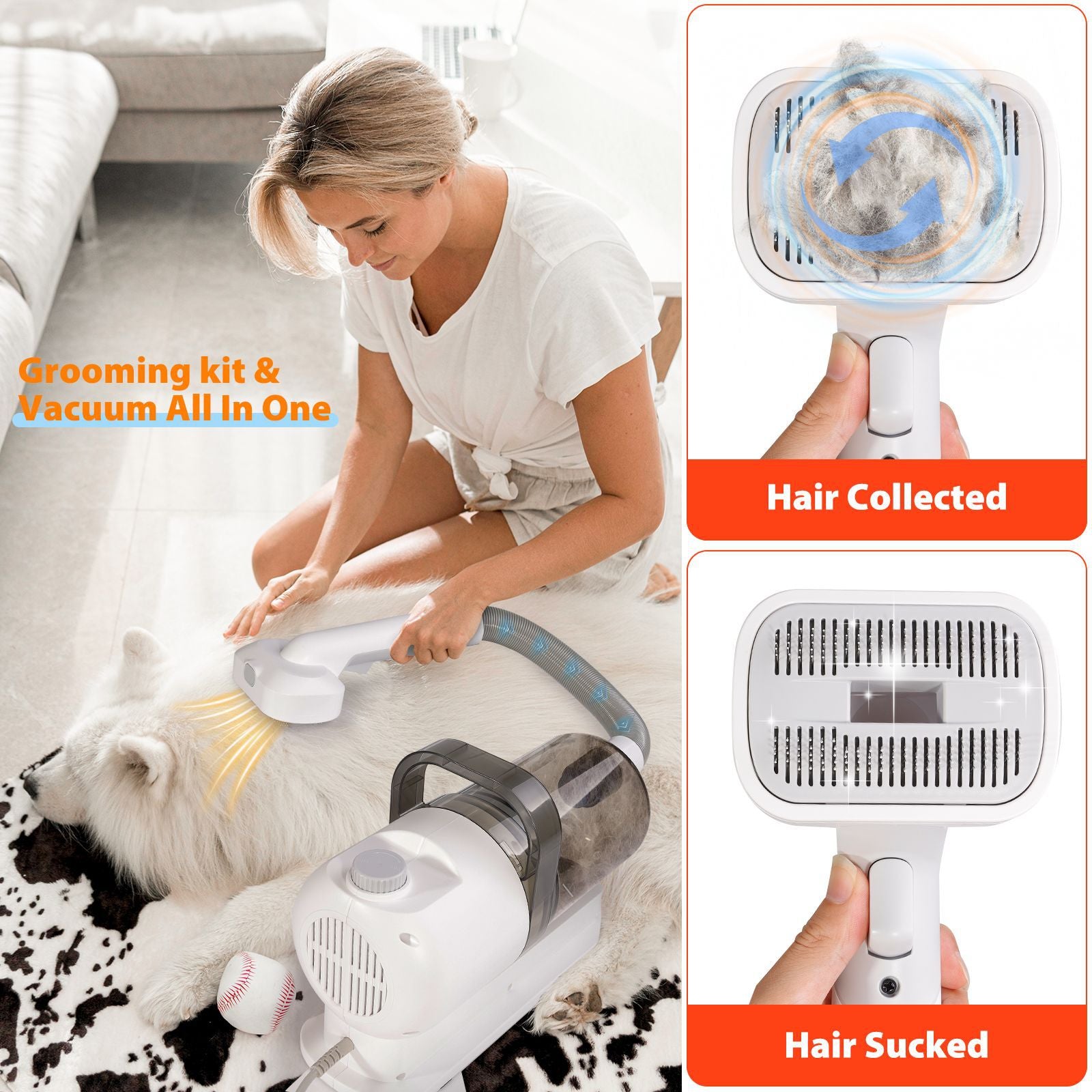 Dreamee 7-in-1 Pet Grooming Vacuum Kit – Low Noise Dog & Cat Hair Clipper, Deshedding Brush & Powerful 2.5L Pet Hair Collector