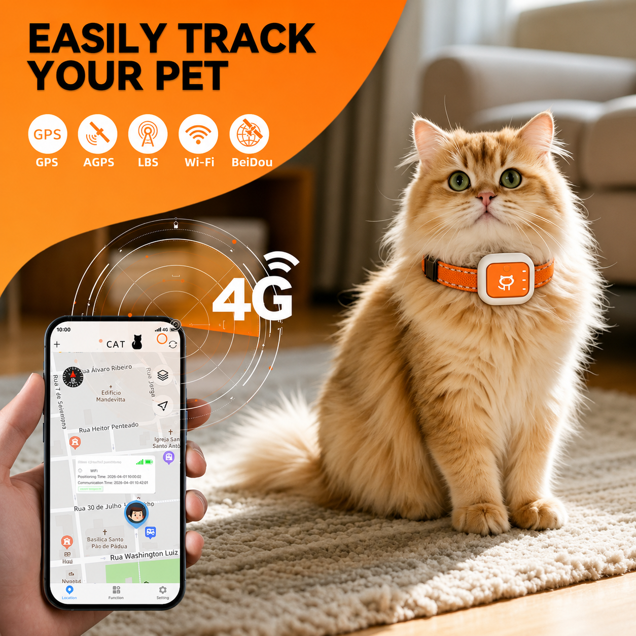 4G GPS Pet Tracker Collar – Real-Time Tracking for Dogs & Cats with Geo-Fence Alerts