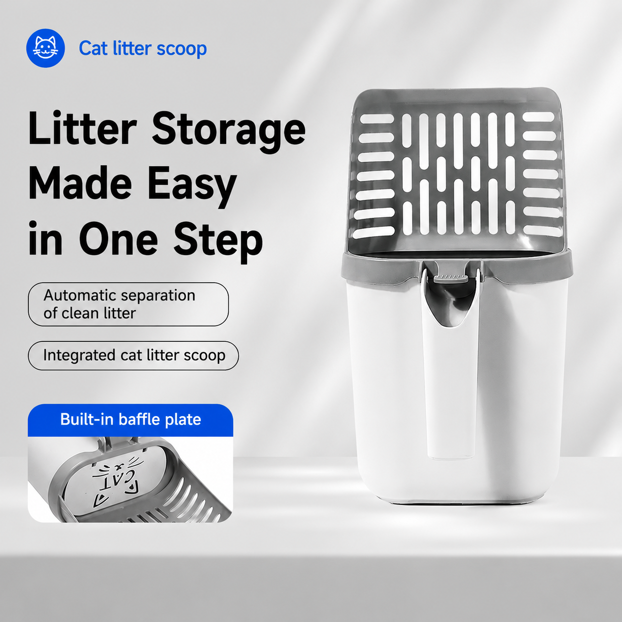 All-in-One Cat Litter Scoop with Built-in Bin