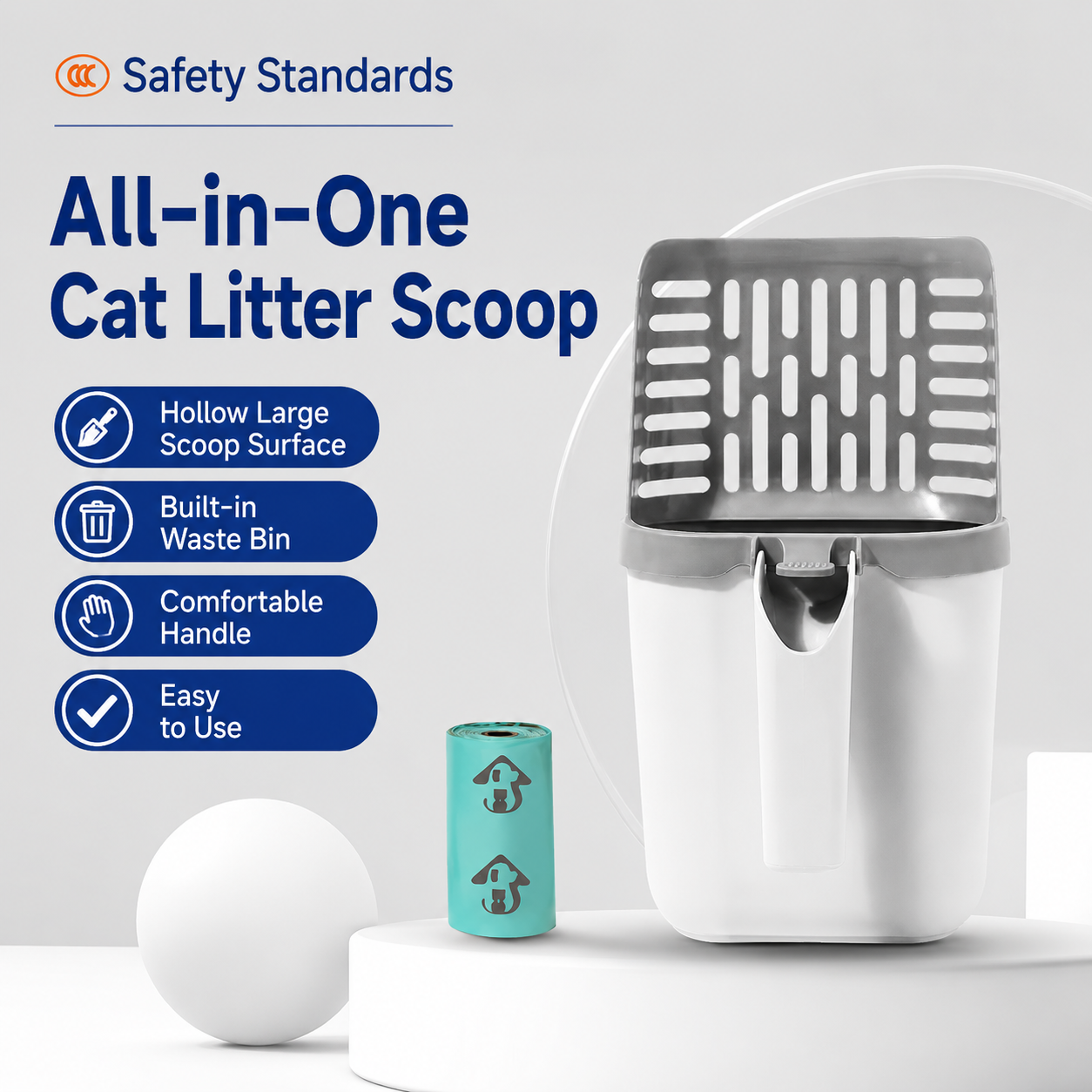 All-in-One Cat Litter Scoop with Built-in Bin