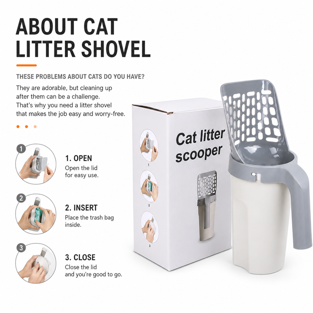 All-in-One Cat Litter Scoop with Built-in Bin