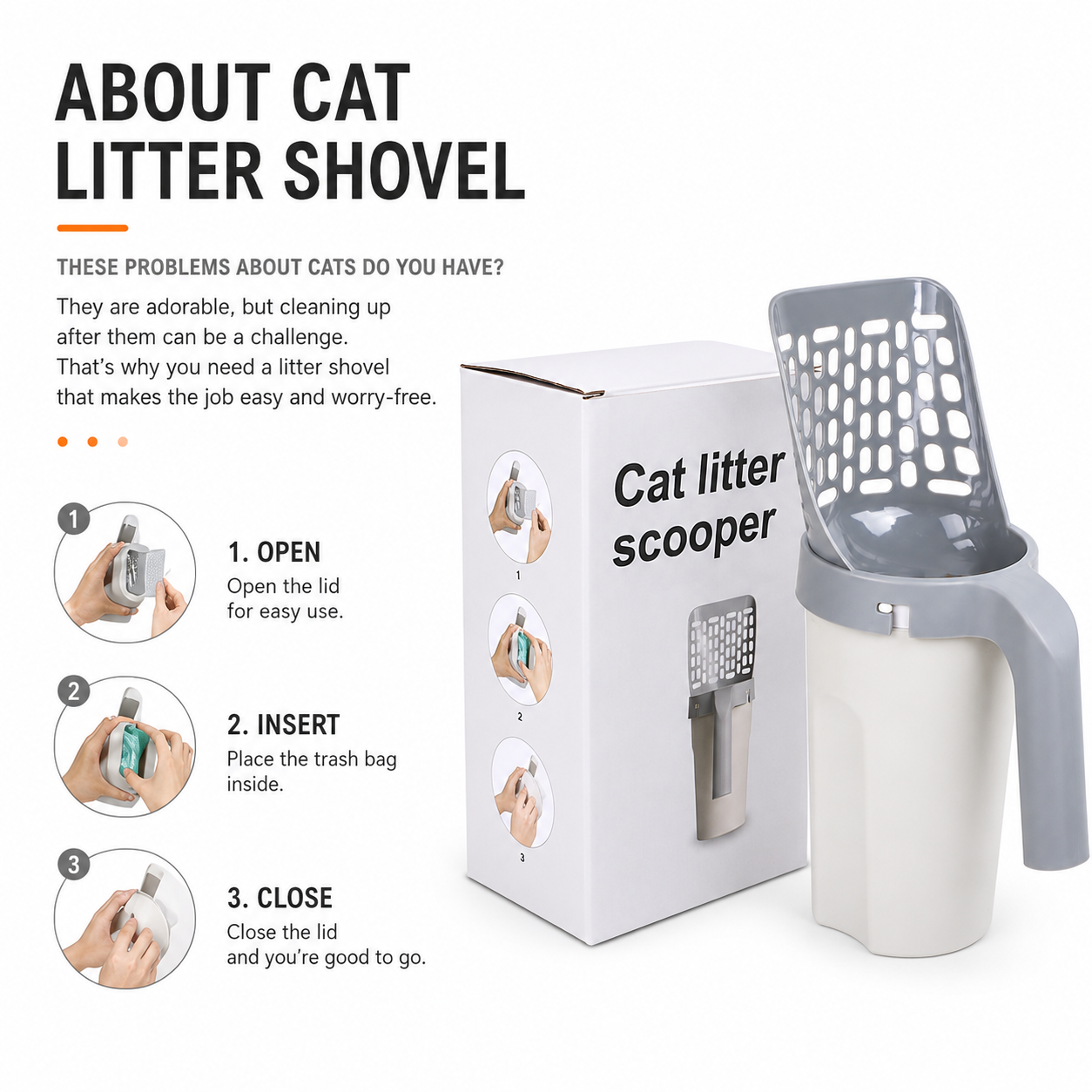 All-in-One Cat Litter Scoop with Built-in Bin