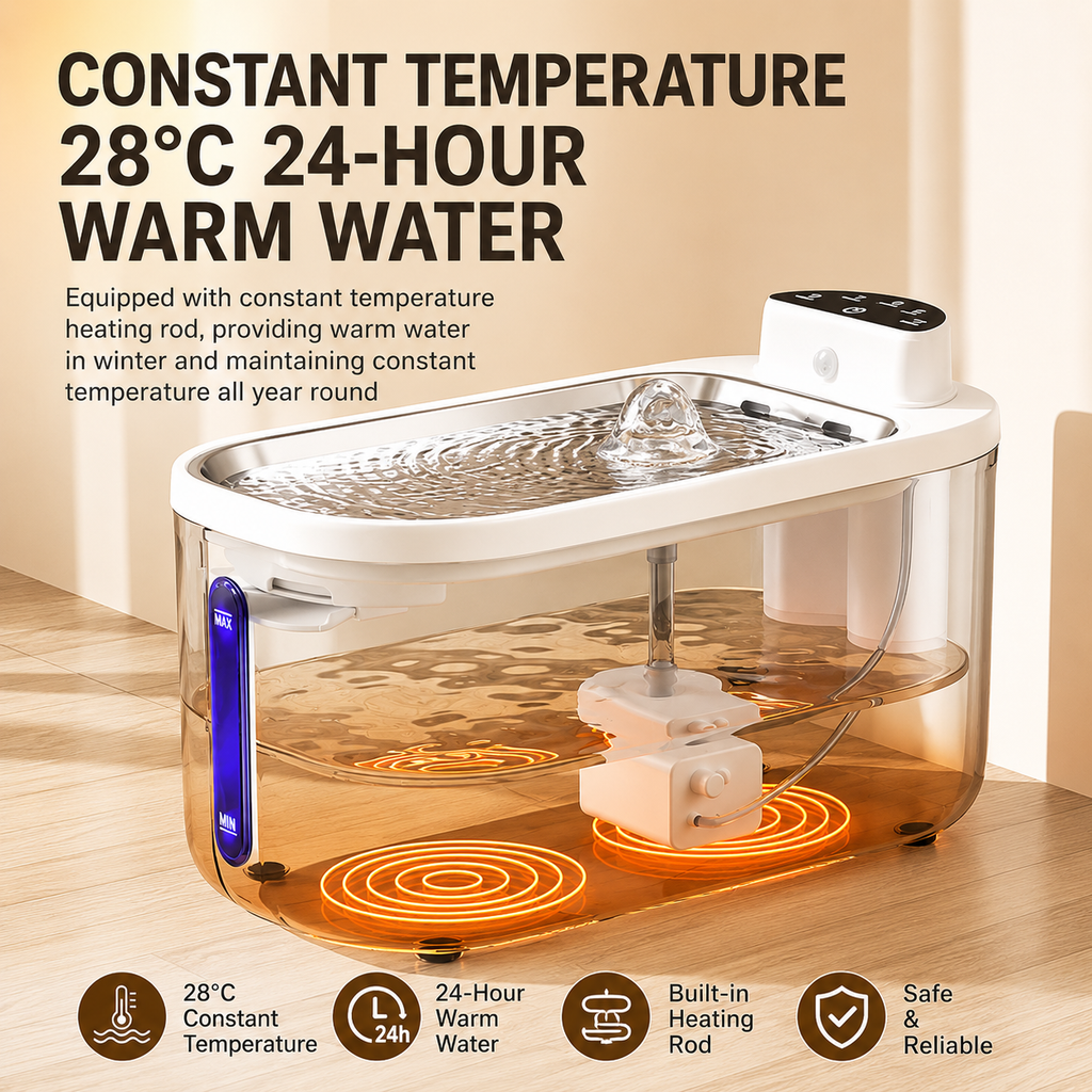 4L Smart Heated Cat Water Fountain with UV Sterilization & 3 Water Modes