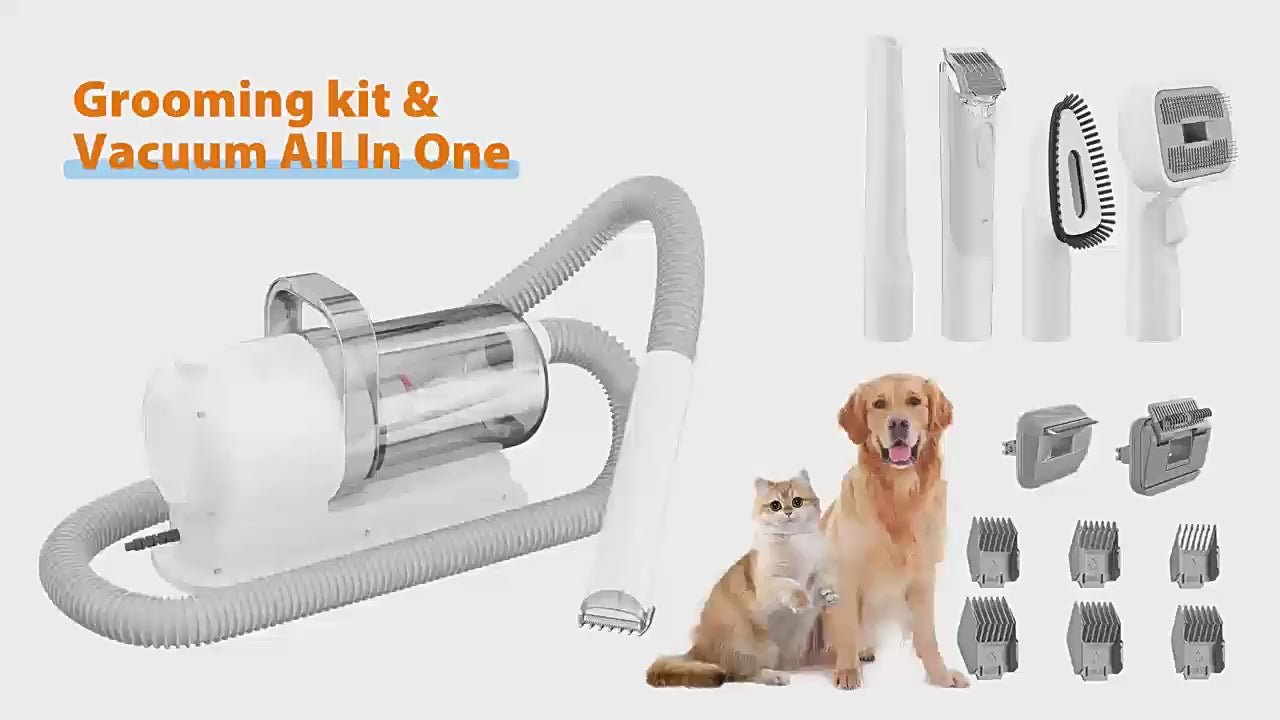 Dreamee 7-in-1 Pet Grooming Vacuum Kit – Low Noise Dog & Cat Hair Clipper, Deshedding Brush & Powerful 2.5L Pet Hair Collector